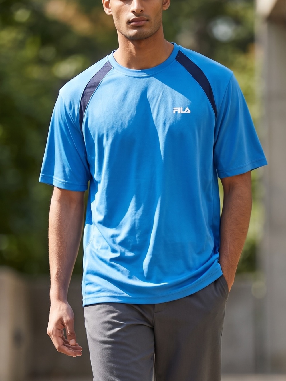 Fila Blue Short Sleeve Athletic Tee with Navy Accents